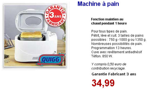 Machine à pain QUIGG à 35 euros chez Aldi