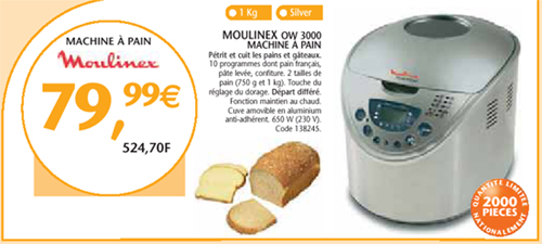 Nouvelle machine à pain Moulinex pour 80 euros