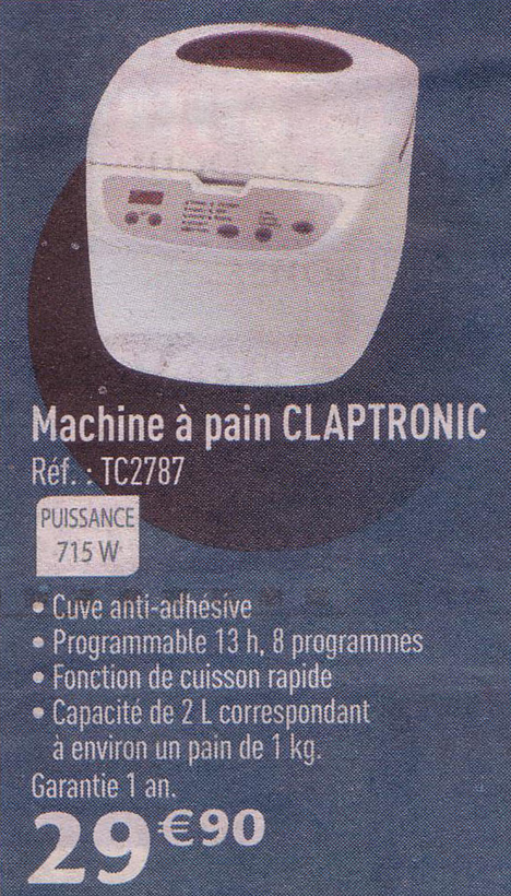 Machine à pain Claptronic chez Carrefour à moins de 30 euros