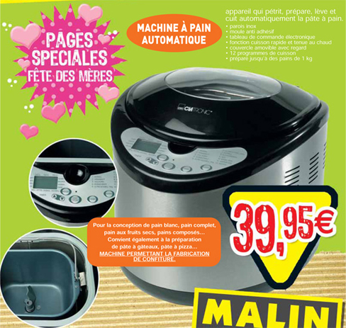 Machine à pain Clatronic chez Malin Plaisir à moins de 40 euros