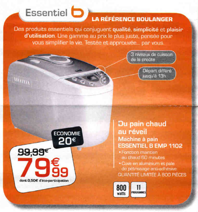 Machine à pain Essentiel B chez Boulanger à moins de 80 euros