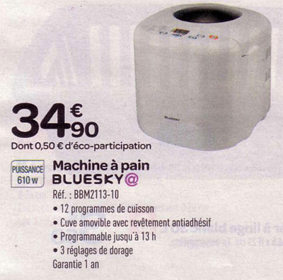 Machine àpain Bluesky chez Carrefour àmoins de 35 euros